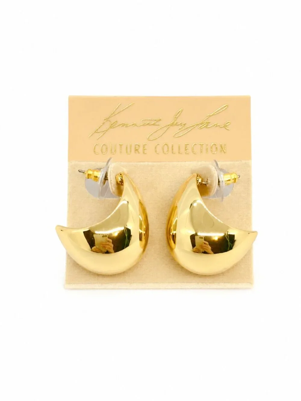 KENNETH JAY LANE EARRINGS Gold Tone Dome J Hoop Couture Collection - Picture 3 of 8